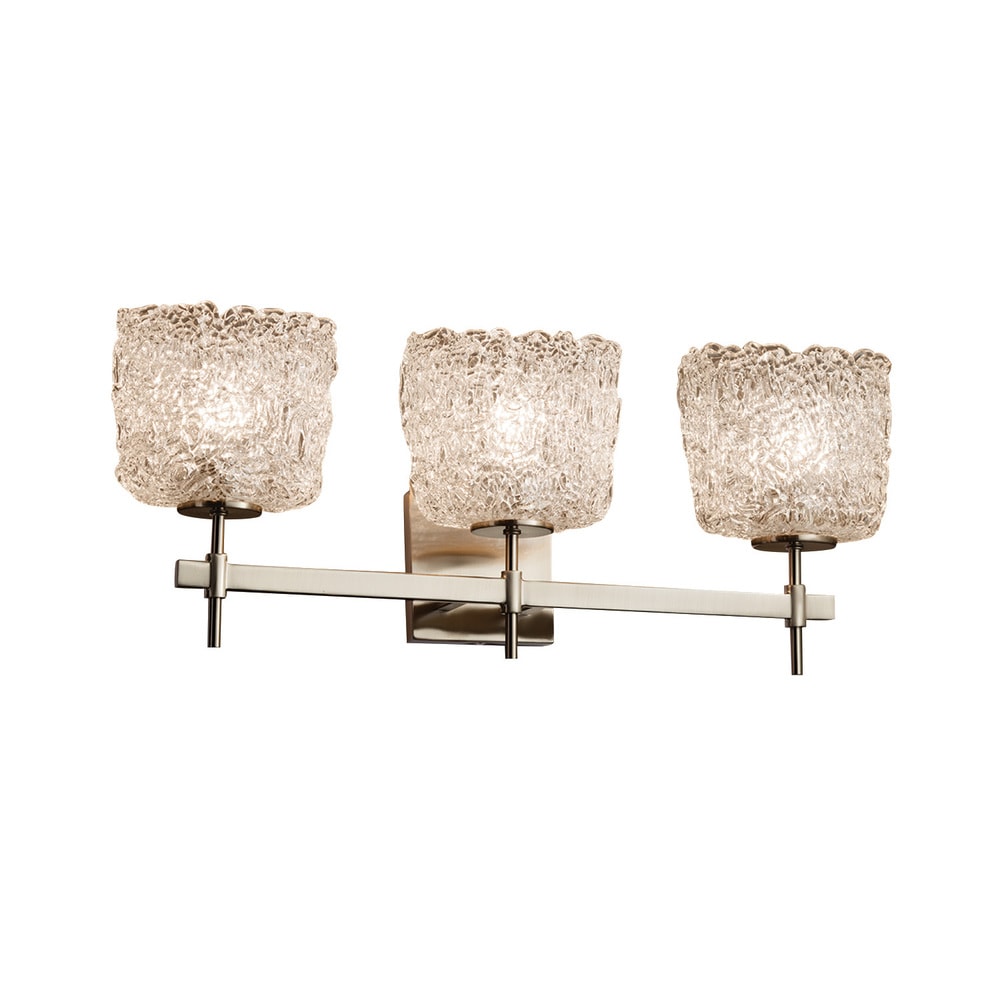Justice Design Group Veneto Luce Union 3 Light Brushed Nickel Bath Bar Lace Oval Shade