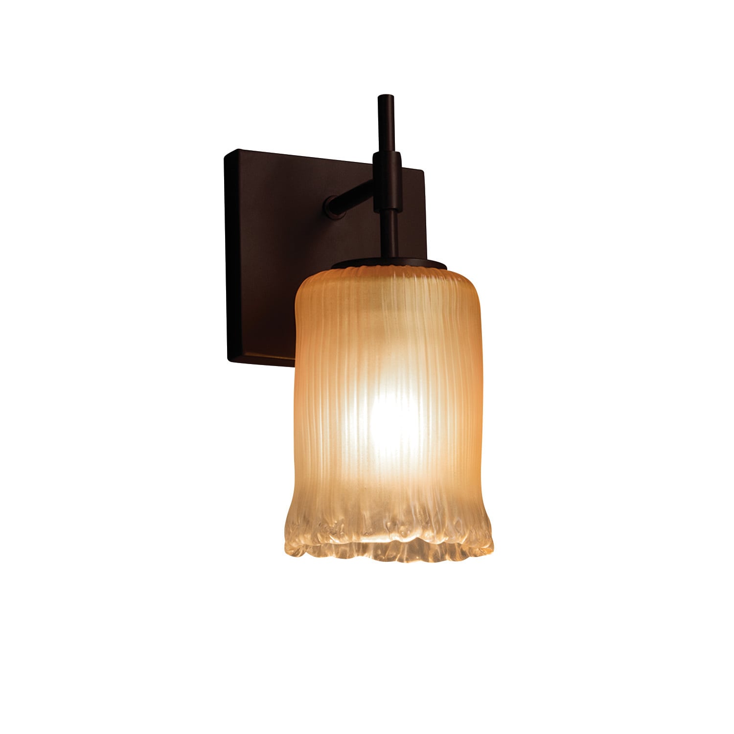 Justice Design Group Veneto Luce Union 1 Light Dark Bronze Wall Sconce Gold With Clear Rim Cylinder Rippled Rim Shade