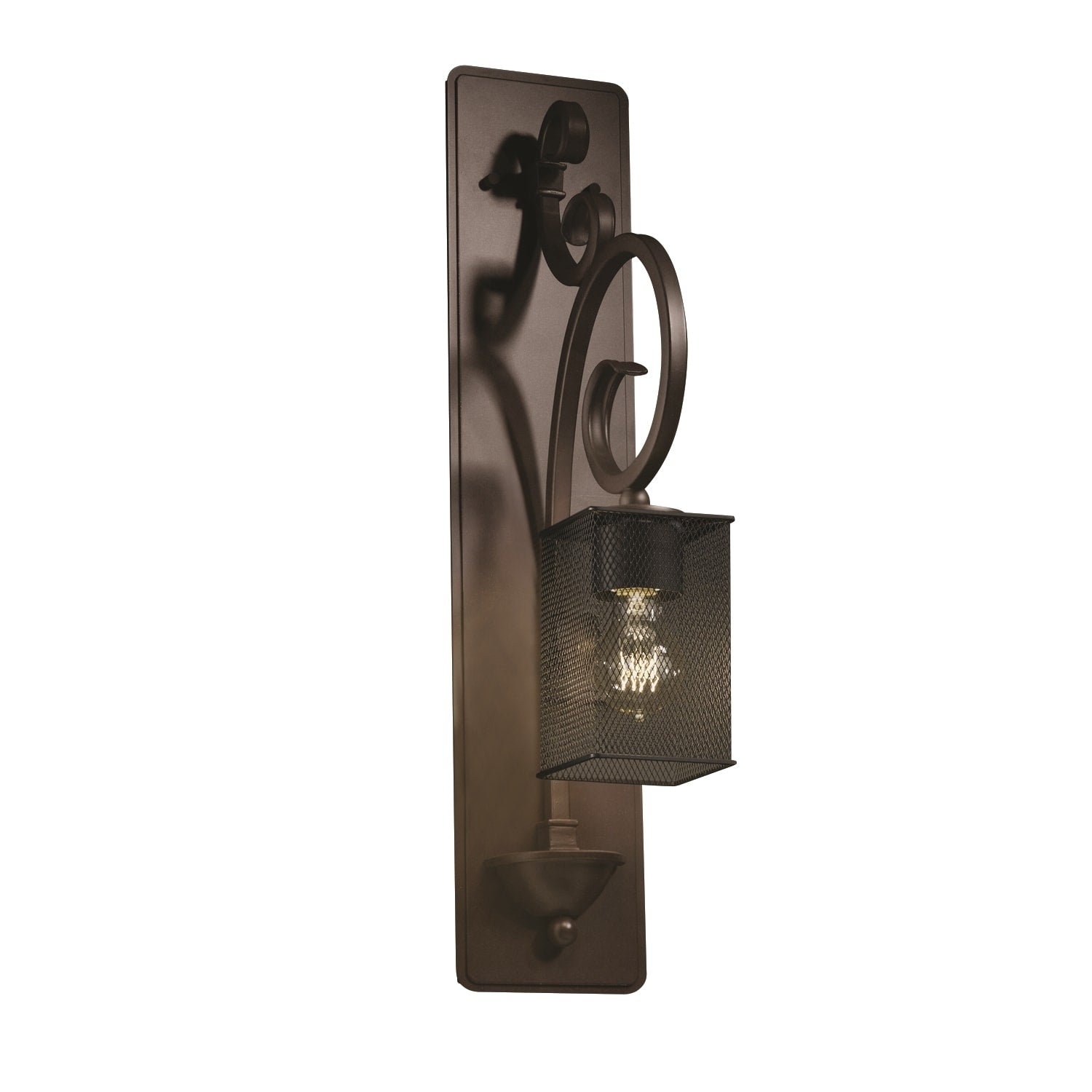 Justice Design Group Wire Mesh Victoria 1 Light Dark Bronze Wall Sconce Tall Wire Mesh Square Flat Rim Shade