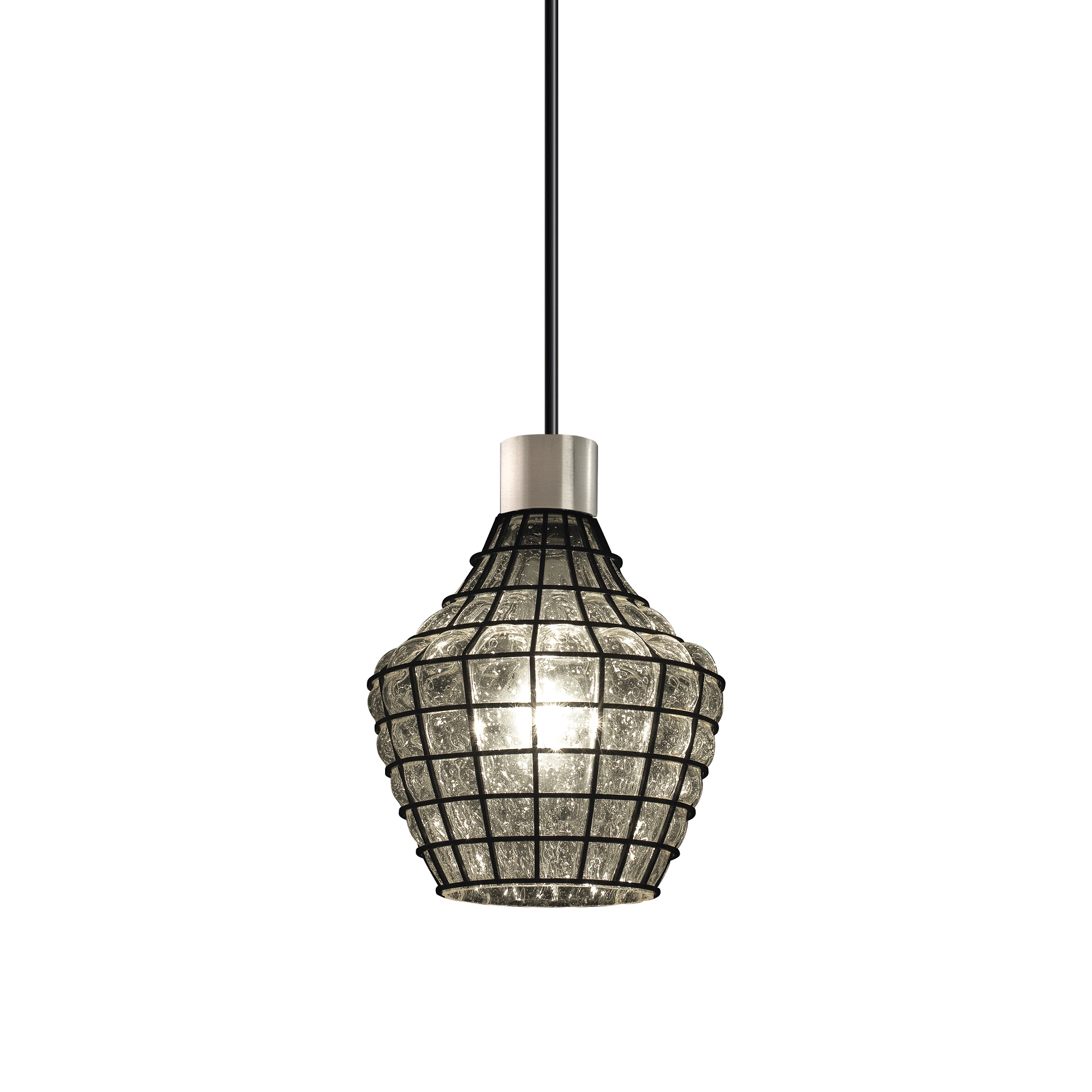 Justice Design Group Wire Glass 1 Light Brushed Nickel Pendant Grid With Clear Bubbles Shade