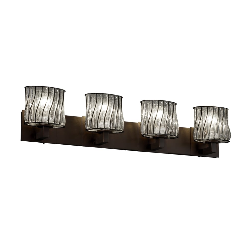 Justice Design Group Wire Glass Modular 4 Light Dark Bronze Bath Bar Swirl With Clear Bubbles Oval Shade