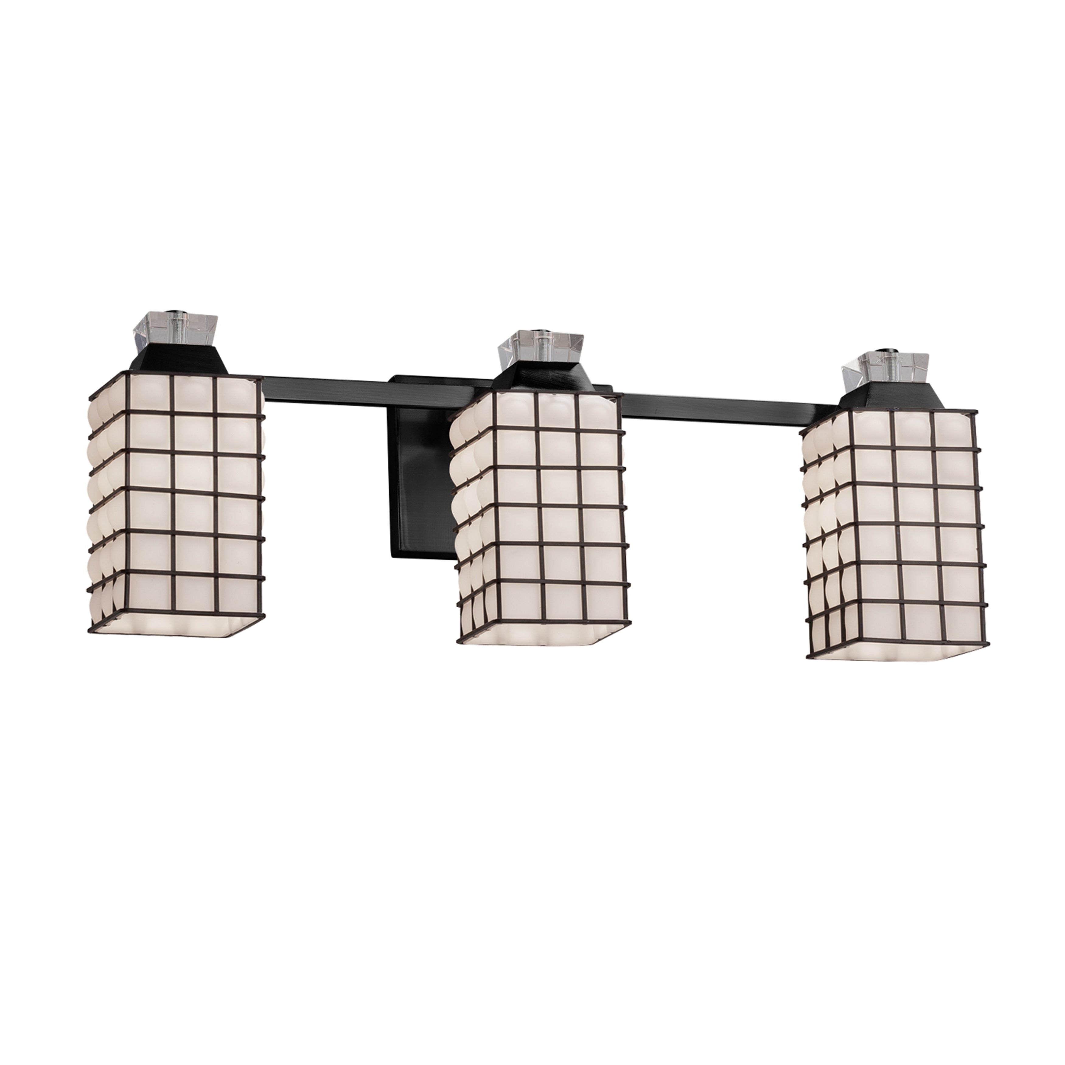 Justice Design Group Wire Glass Ardent 3 Light Matte Black Bath Bar Grid With Opal Square W Flat Rim Shade
