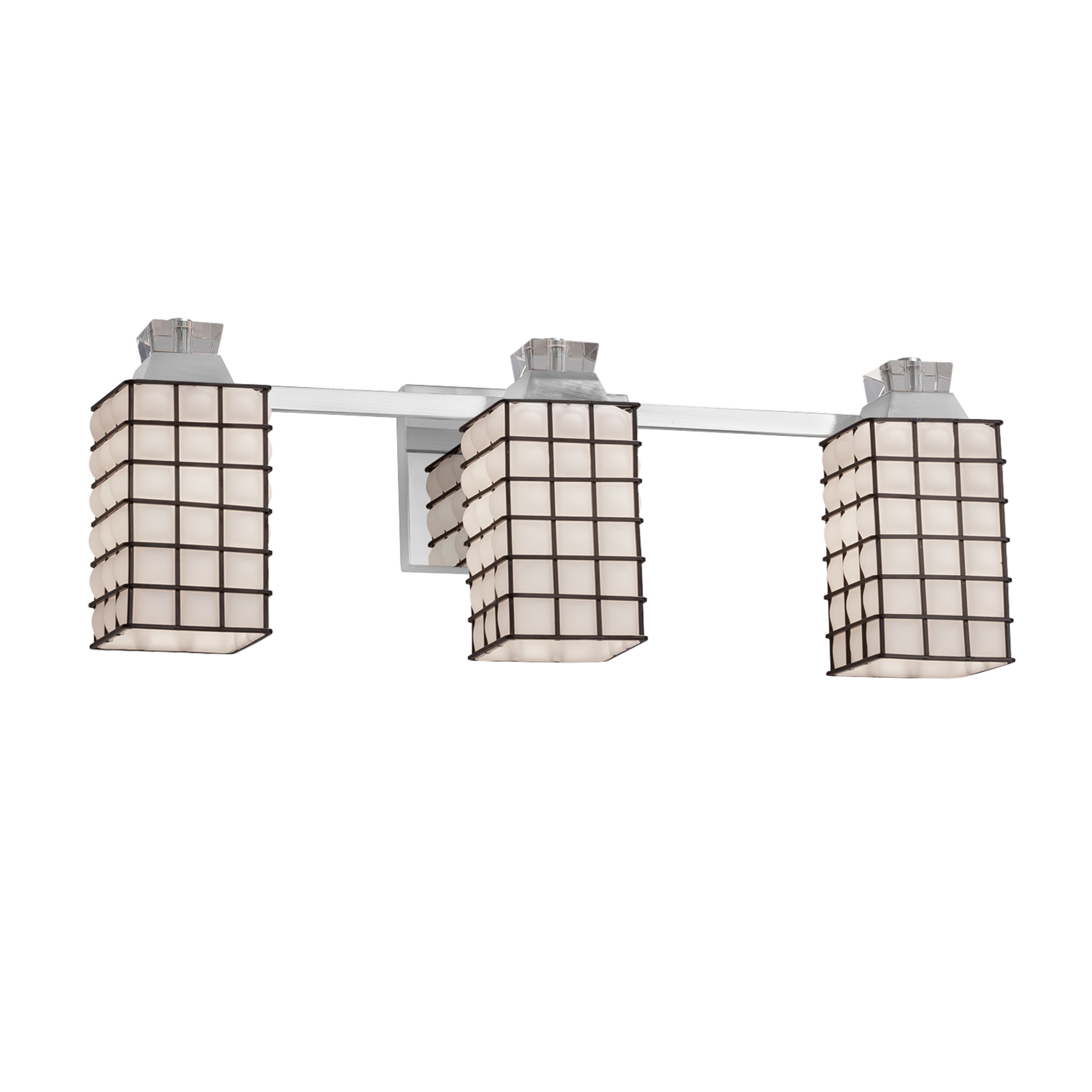 Justice Design Group Wire Glass Ardent 3 Light Polished Chrome Bath Bar Grid With Opal Square W Flat Rim Shade