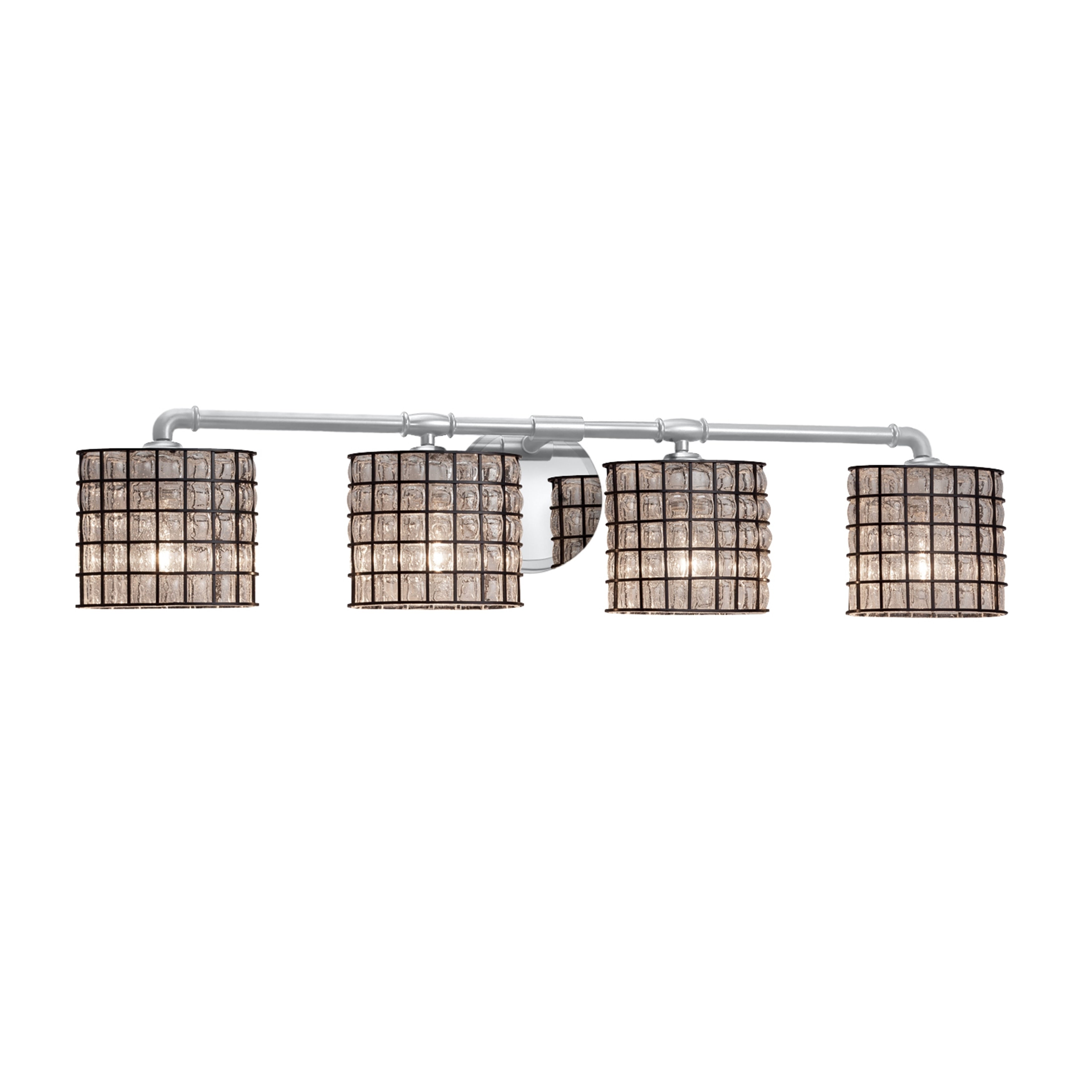 Justice Design Group Wire Glass Bronx 4 Light Polished Chrome Bath Bar Grid With Clear Bubbles Oval Shade