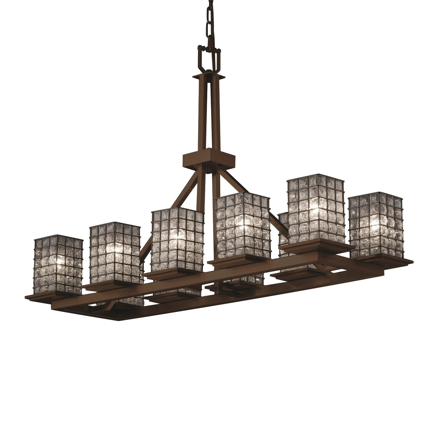 Justice Design Group Wire Glass Montana 10 Light Brushed Nickel Chandelier Grid With Clear Bubbles Square Flat Rim Shade