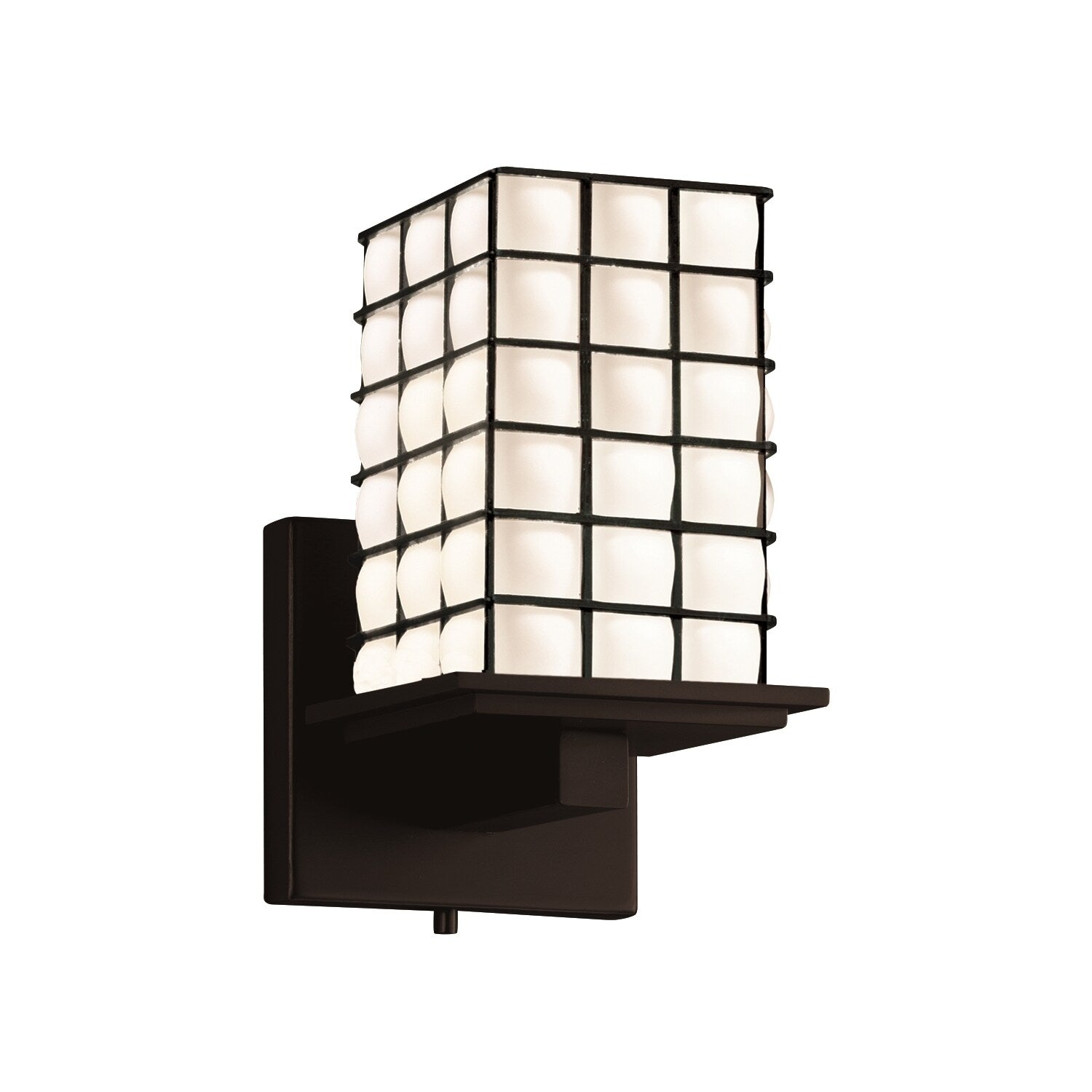 Justice Design Group Wire Glass Montana 1 Light Matte Black Wall Sconce Grid With Opal Square Flat Rim Shade