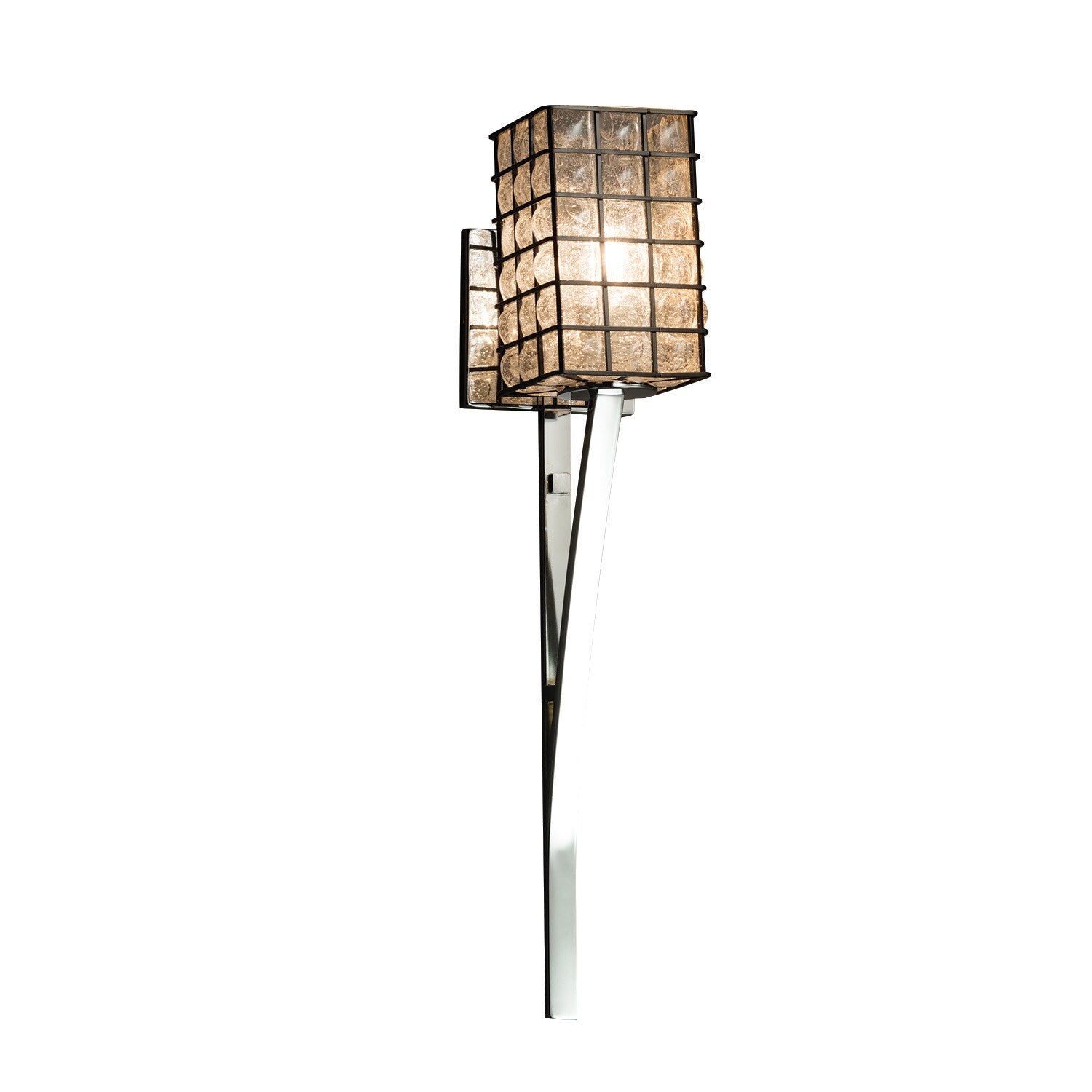 Justice Design Group Wire Glass Sabre 1 Light Polished Chrome Wall Sconce Grid With Clear Bubbles Square Flat Rim Shade