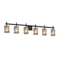 Justice Design Group Wire Glass Union 6 Light Matte Black Bath Bar Swirl With Clear Bubbles Cylinder W Flat Rim Shade