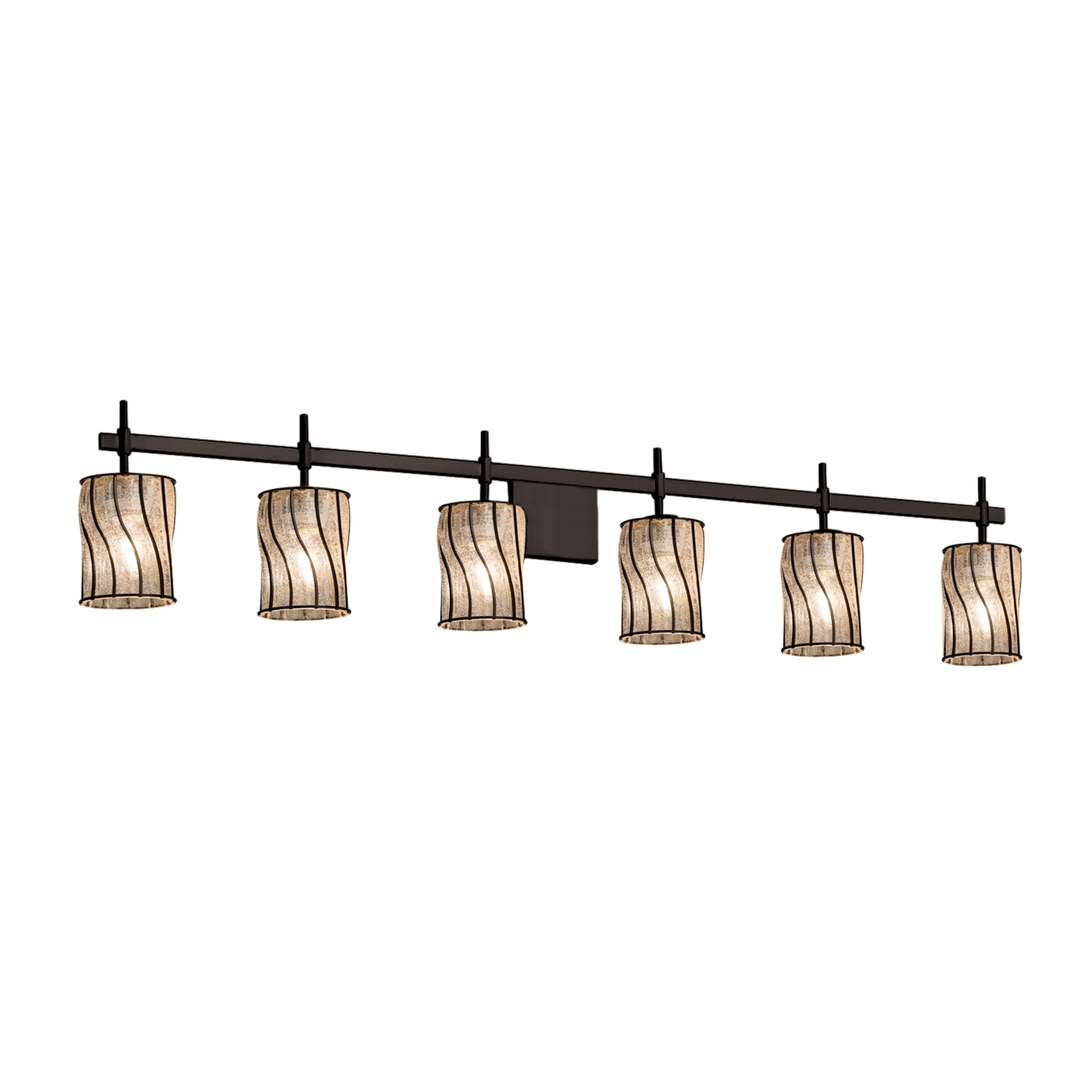 Justice Design Group Wire Glass Union 6 Light Matte Black Bath Bar Swirl With Clear Bubbles Cylinder W Flat Rim Shade