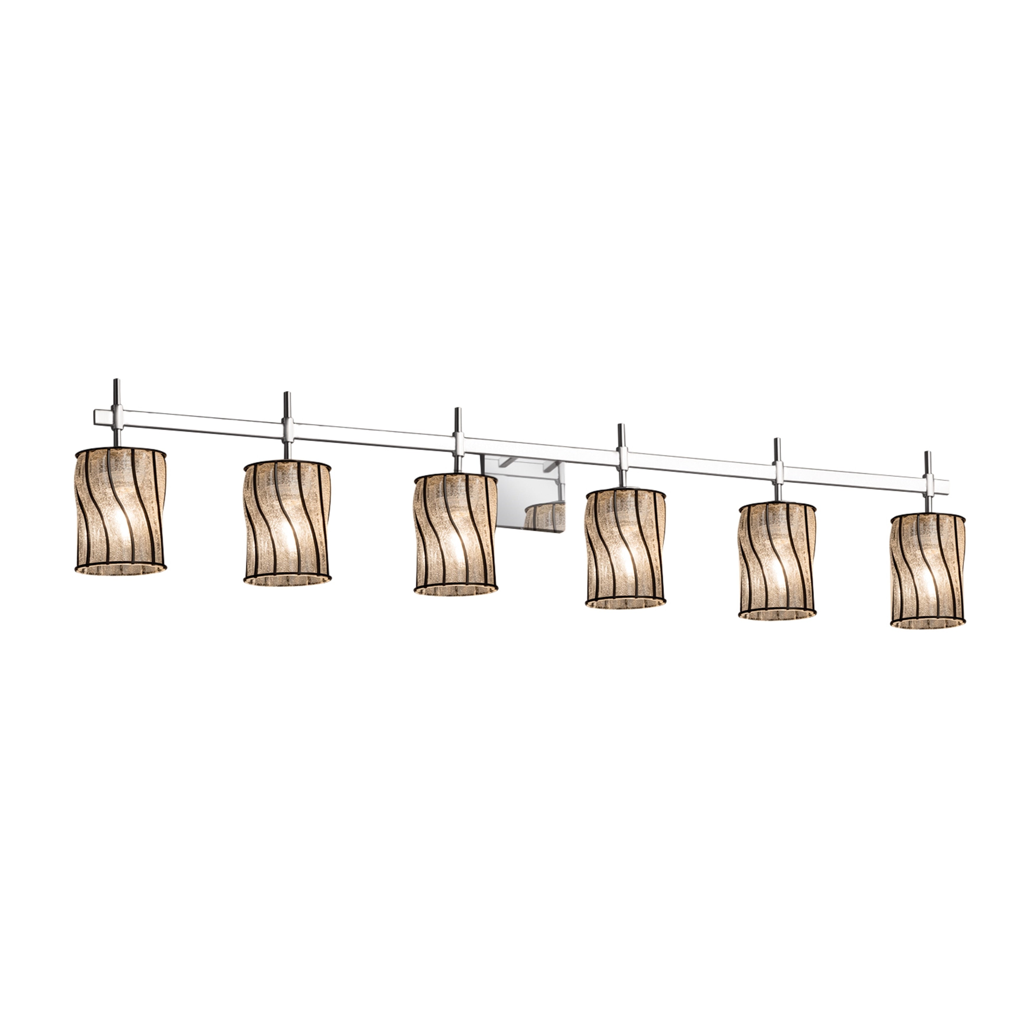 Justice Design Group Wire Glass Union 6 Light Polished Chrome Bath Bar Swirl With Clear Bubbles Cylinder W Flat Rim Shade