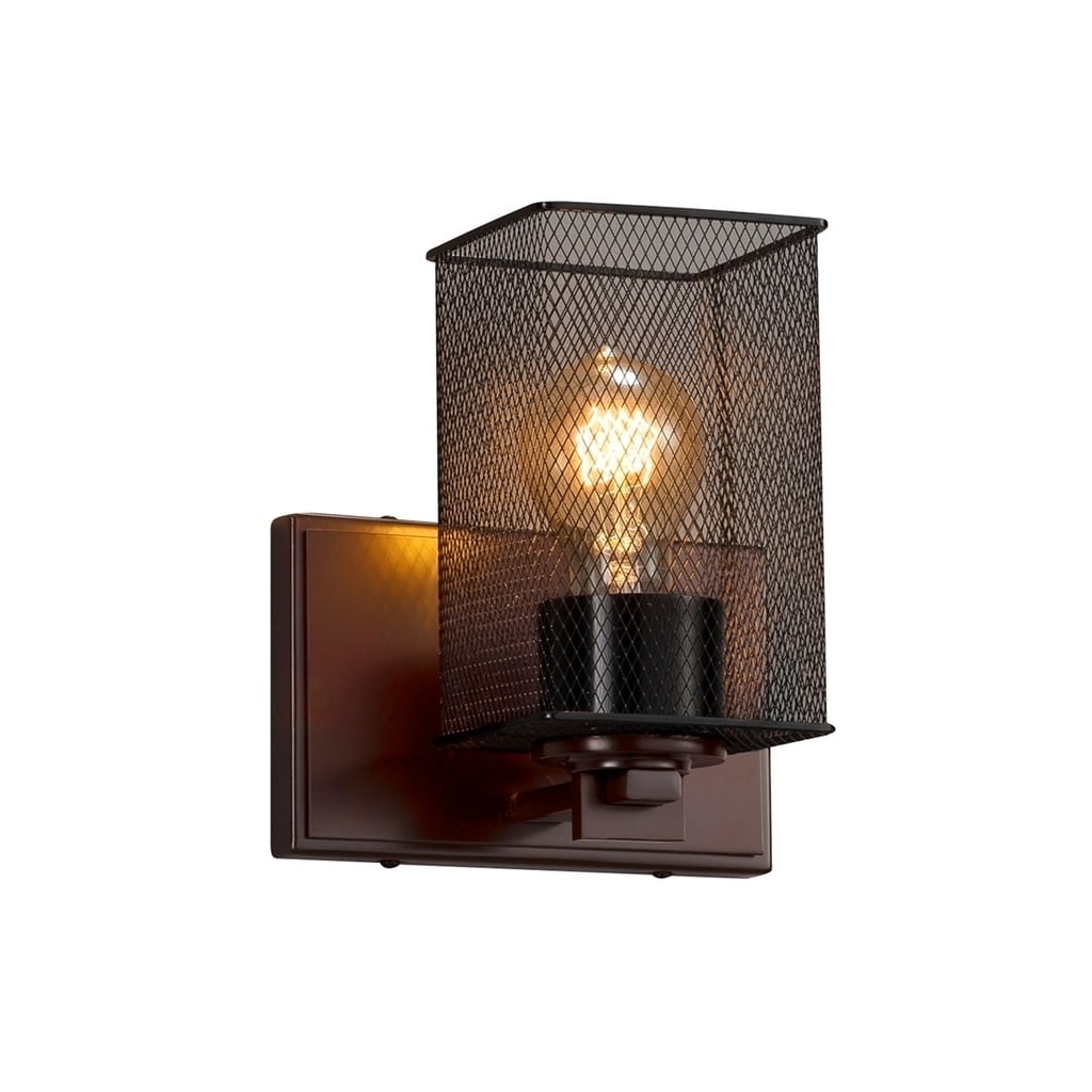 Justice Design Group Wire Mesh Era 1 Light Dark Bronze Wall Sconce Square Flat Rim Shade