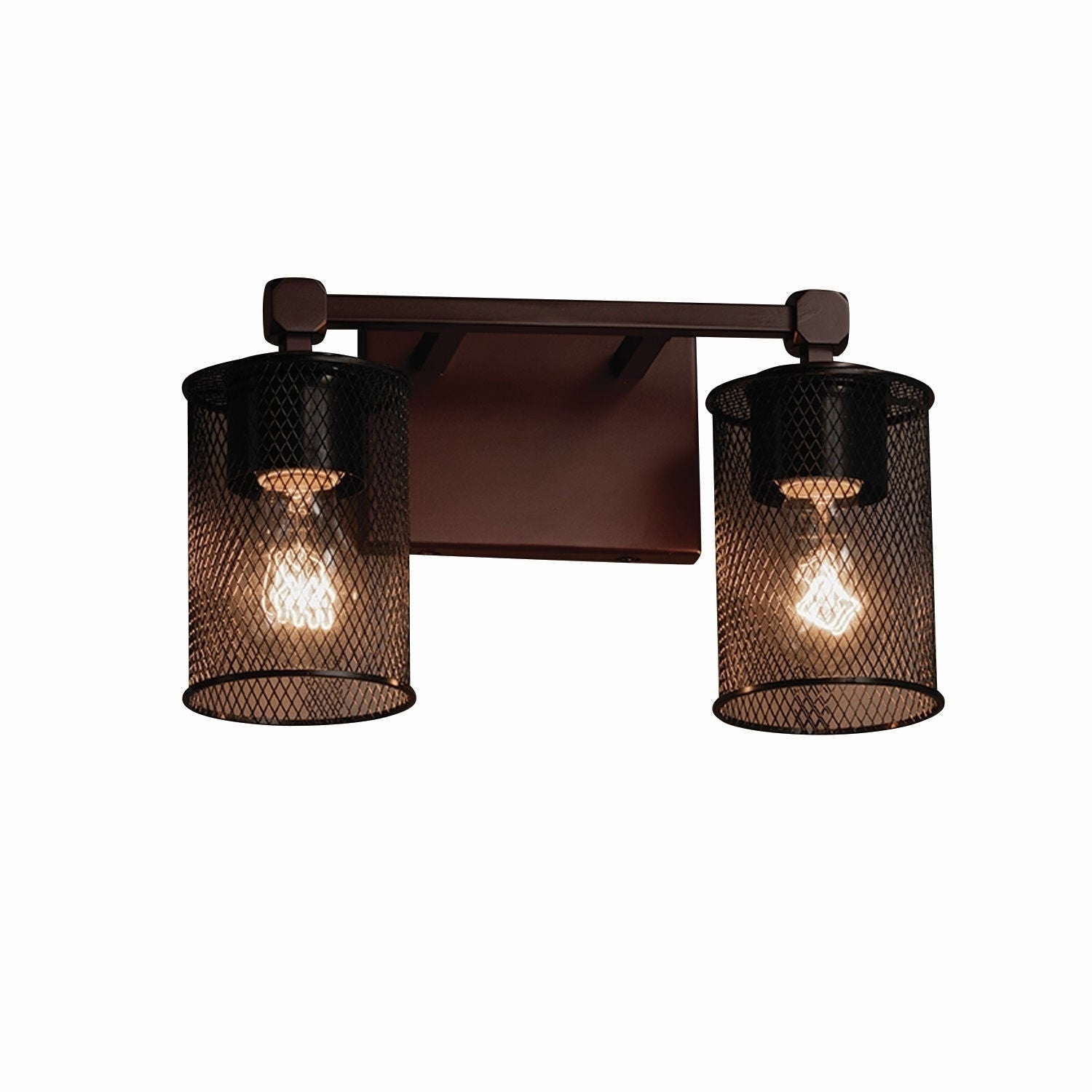 Justice Design Group Wire Mesh Tetra 2 Light Dark Bronze Bath Bar Wire Mesh Cylinder Flat Rim Shade