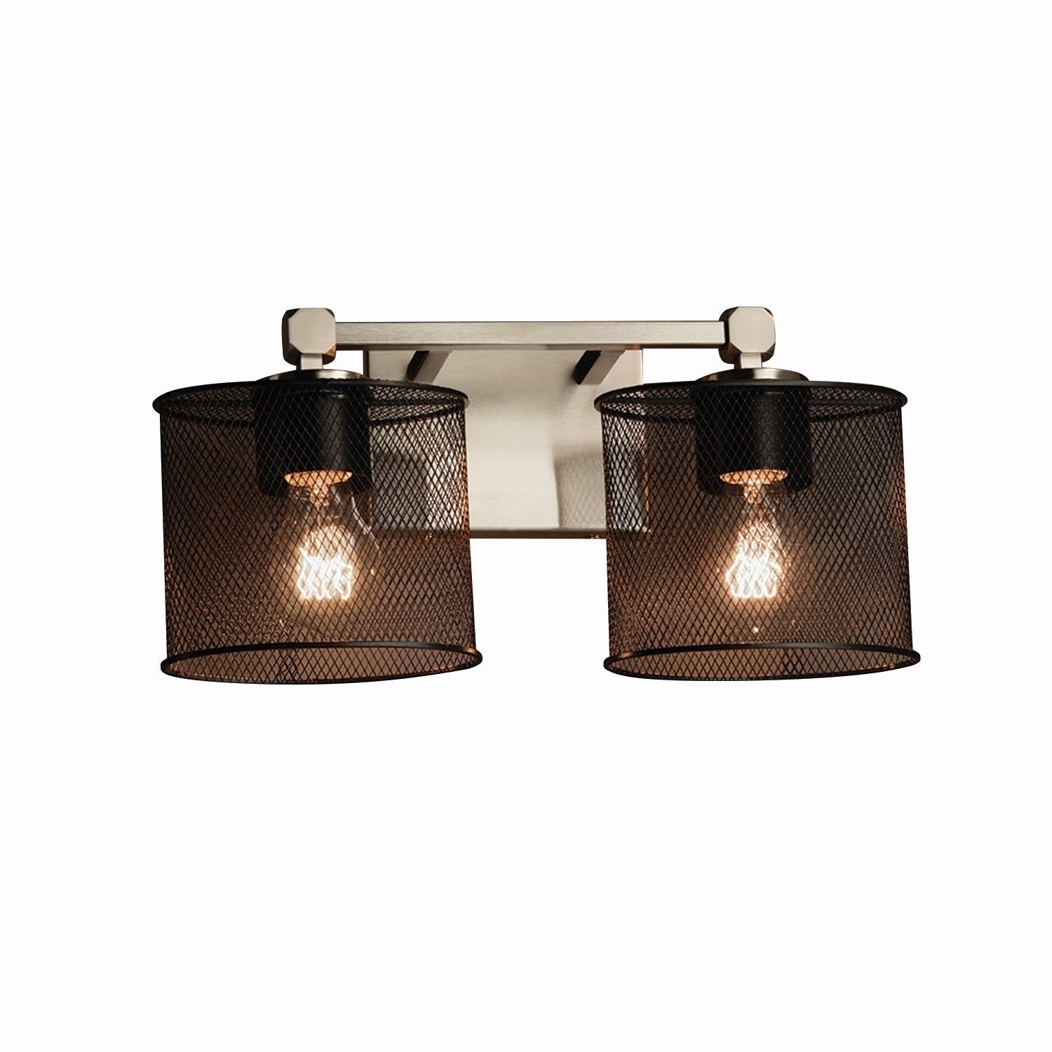 Justice Design Group Wire Mesh Tetra 2 Light Brushed Nickel Bath Bar Wire Mesh Oval Shade
