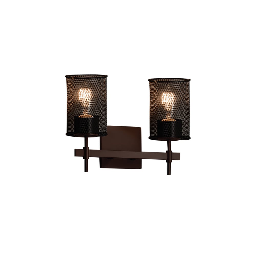 Justice Design Group Wire Mesh Union 2 Light Dark Bronze Bath Bar Wire Mesh Cylinder Flat Rim Shade