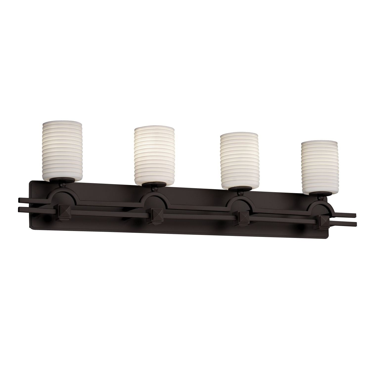 Justice Design Group Limoges Argyle 4 Light Dark Bronze Bath Bar Sawtooth Cylinder Flat Rim Shade