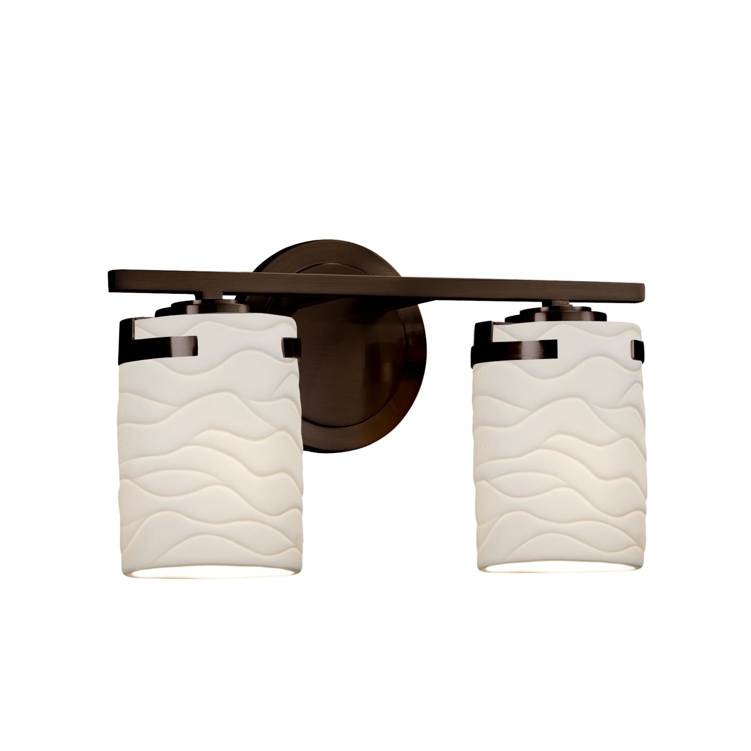 Justice Design Group Limoges Atlas 2 Light Dark Bronze Bath Bar Waves Cylinder Flat Rim Shade