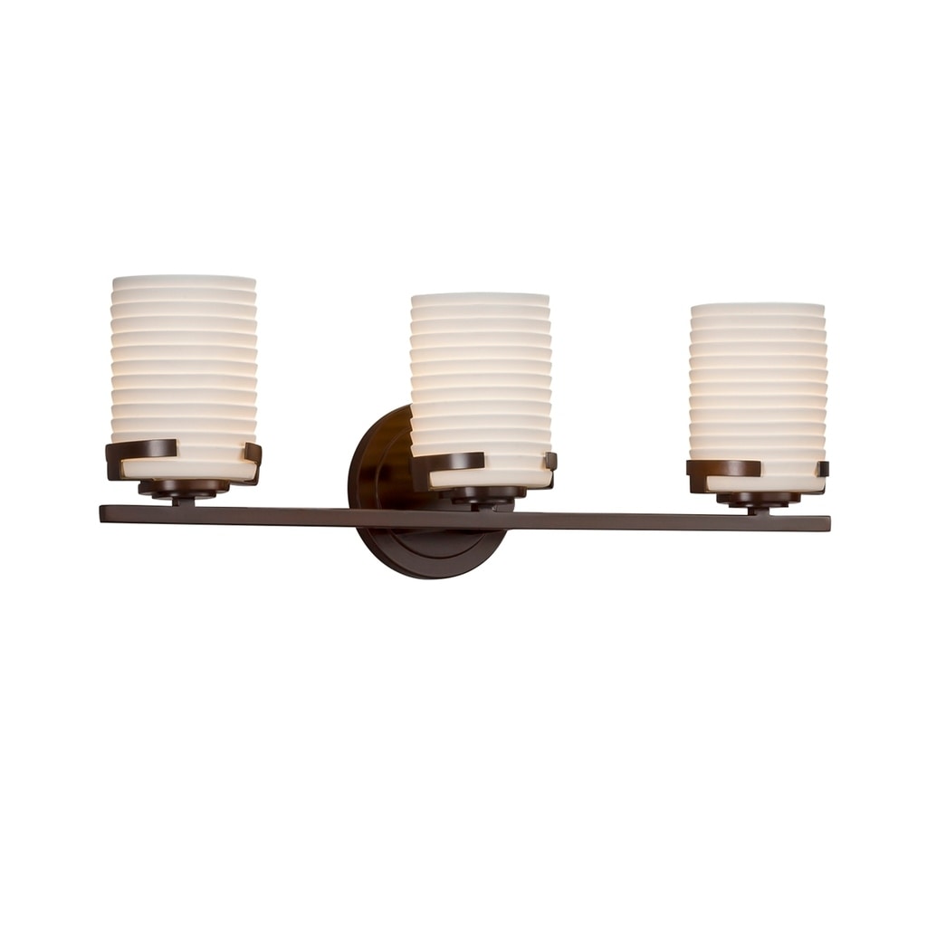 Justice Design Group Limoges Atlas 3 Light Dark Bronze Bath Bar Sawtooth Cylinder Flat Rim Shade
