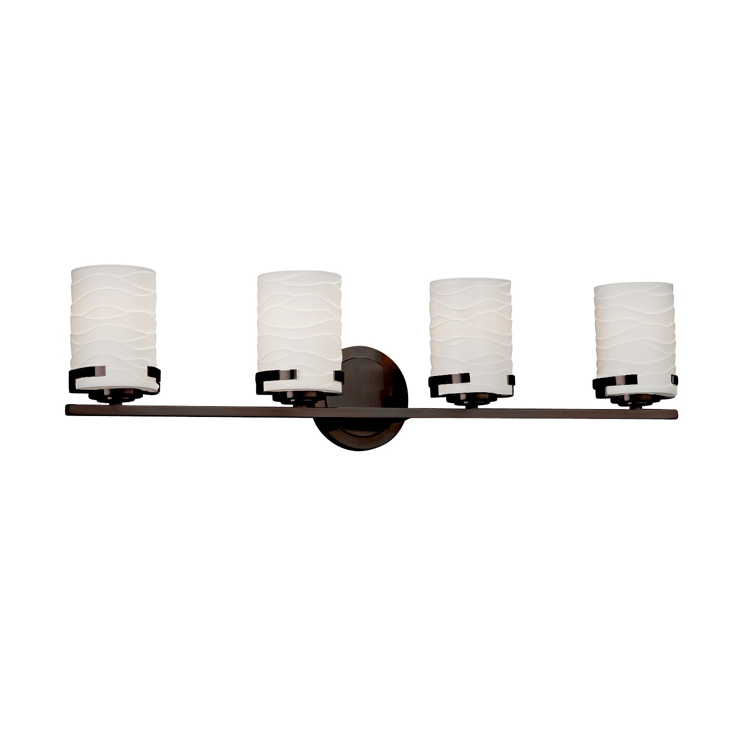 Justice Design Group Limoges Atlas 4 Light Dark Bronze Bath Bar Waves Cylinder Flat Rim Shade