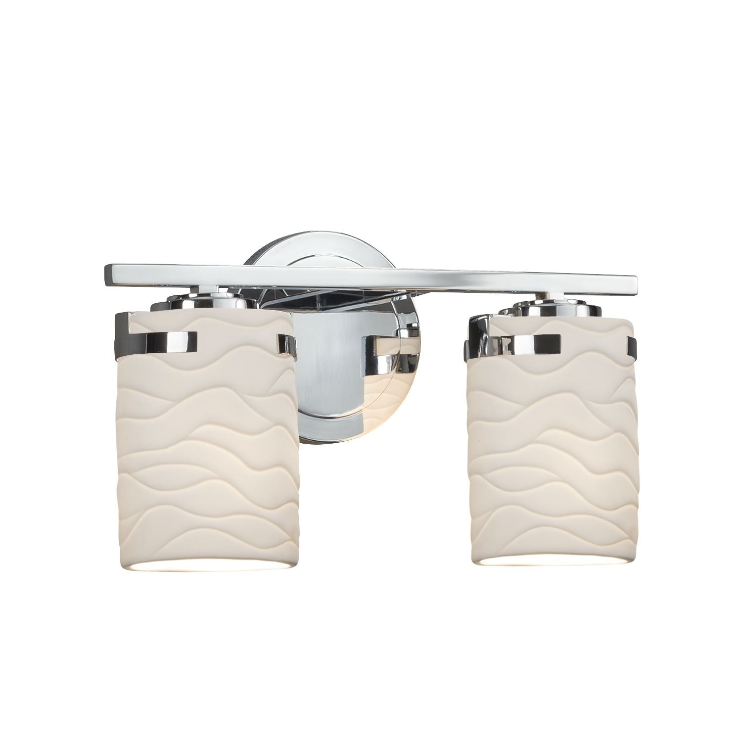 Justice Design Group Limoges Atlas 2 Light Polished Chrome Bath Bar Waves Cylinder Flat Rim Shade