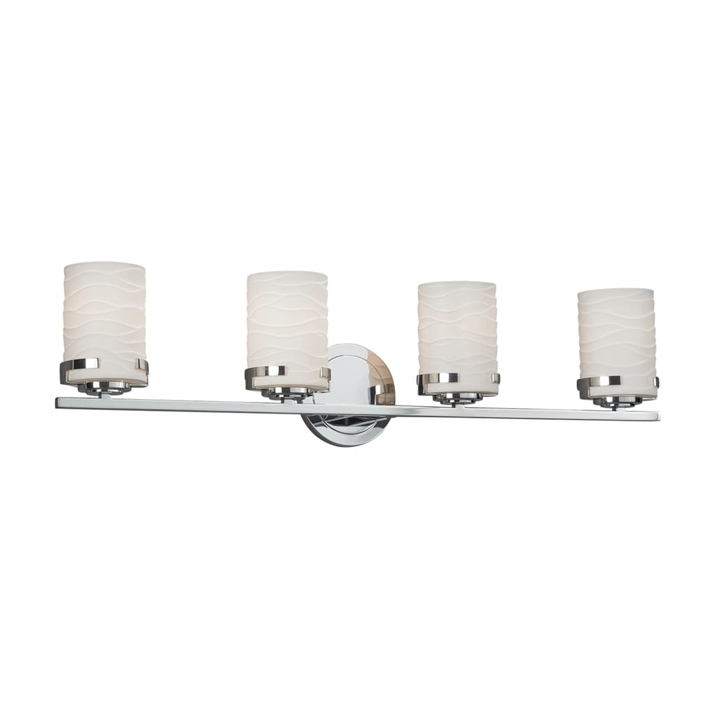 Justice Design Group Limoges Atlas 4 Light Polished Chrome Bath Bar Waves Cylinder Flat Rim Shade