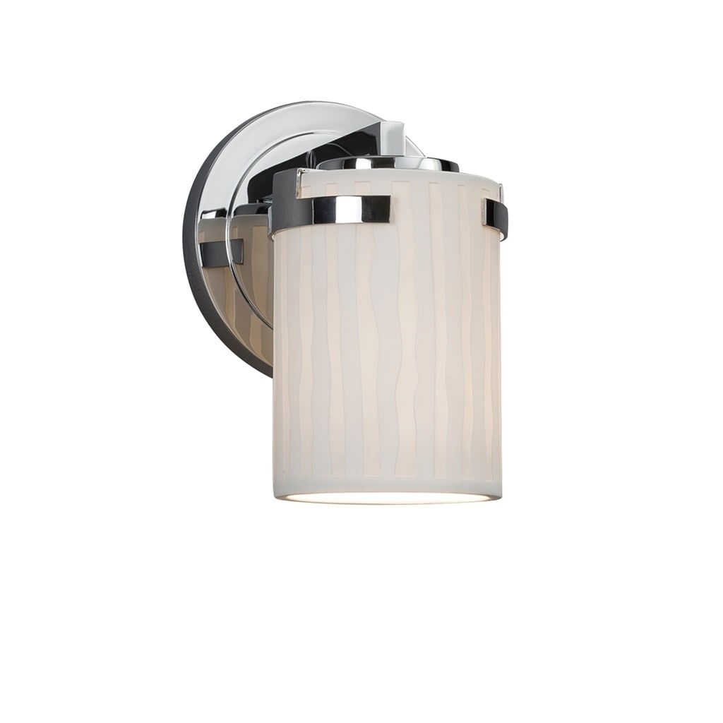 Justice Design Limoges Atlas 1 Light Polished Chrome Wall Sconce Waterfall Cylinder Flat Rim Shade