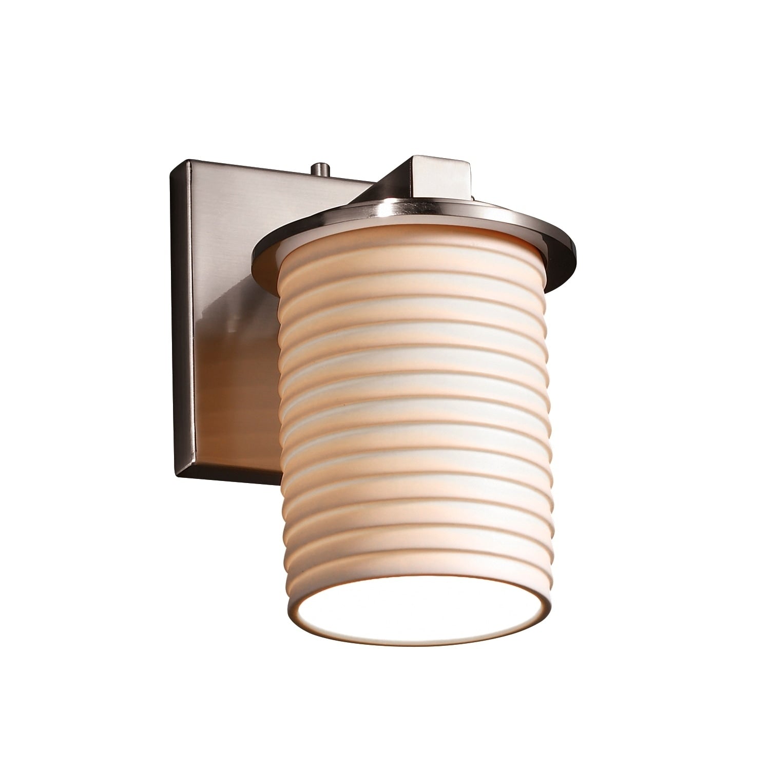 Justice Design Limoges Dakota Brushed Nickel Wall Sconce Sawtooth Cylinder With Flat Rim Shade Silver