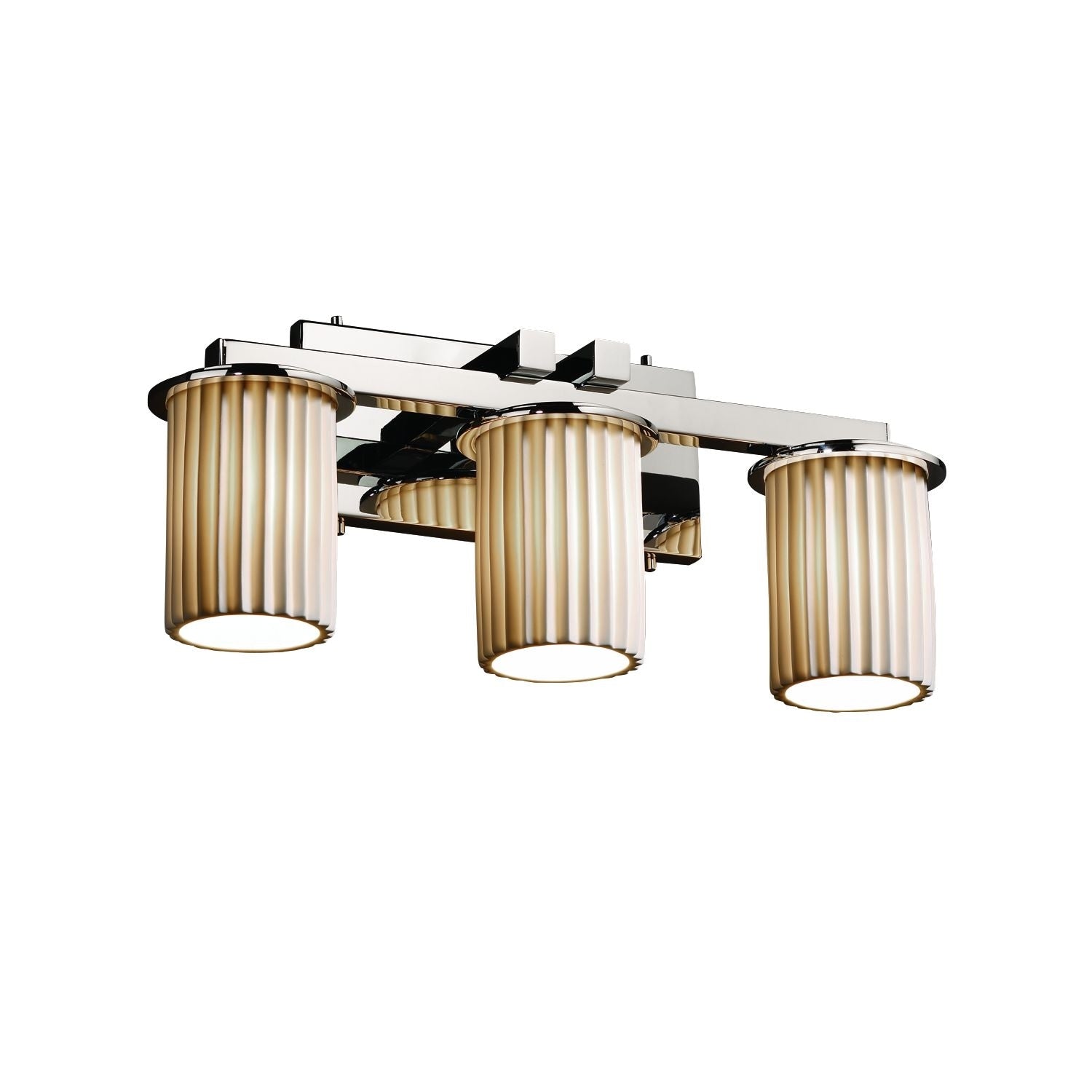 Justice Design Group Limoges Dakota 3 Light Polished Chrome Bath Bar Polished Chrome Cylinder Flat Rim Shade