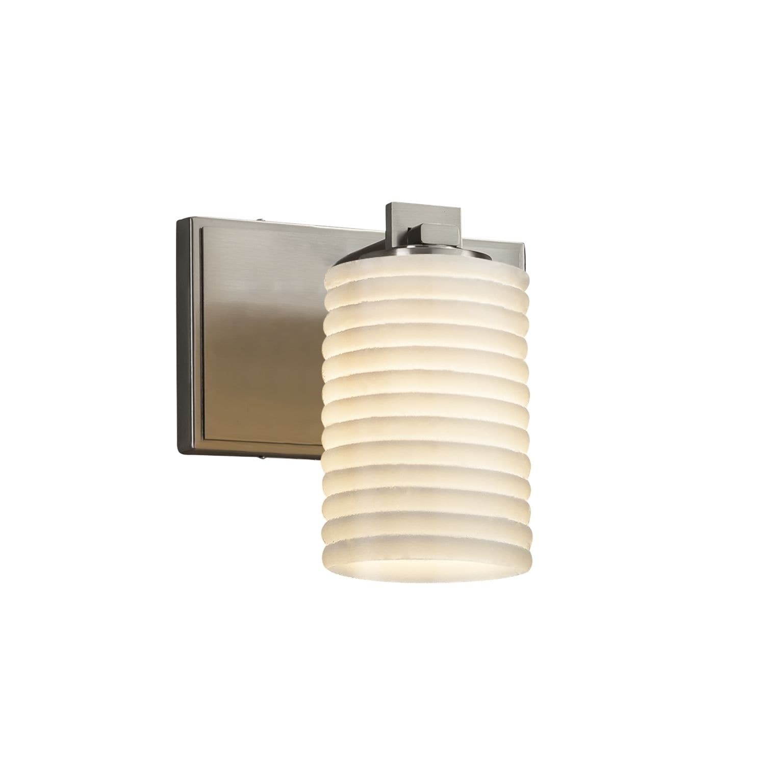Justice Design Group Limoges Era 1 Light Brushed Nickel Wall Sconce Sawtooth Cylinder Flat Rim Shade