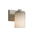 Justice Design Group Limoges Era 1 Light Brushed Nickel Wall Sconce Waves Cylinder Flat Rim Shade