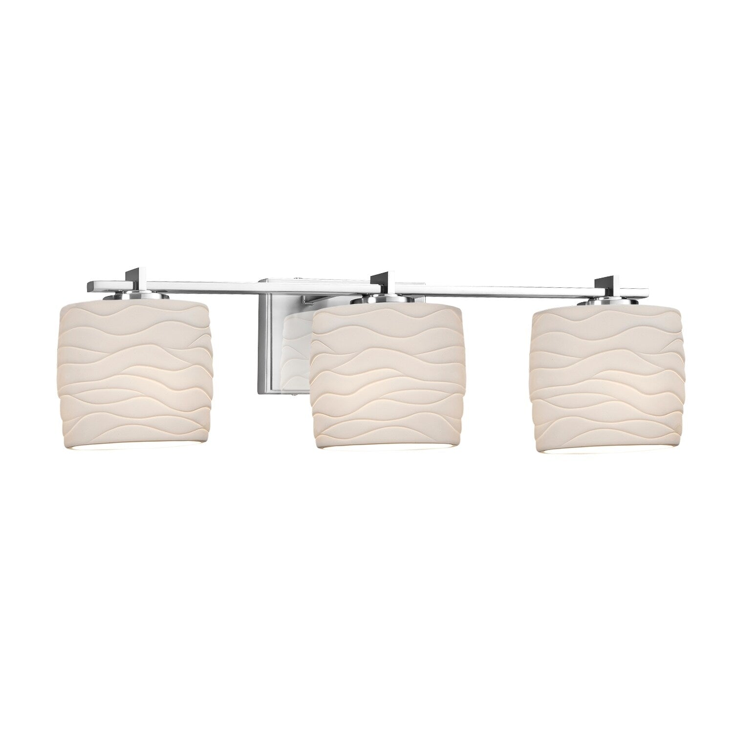 Justice Design Group Limoges Era 3 Light Polished Chrome Bath Bar Waves Oval Shade