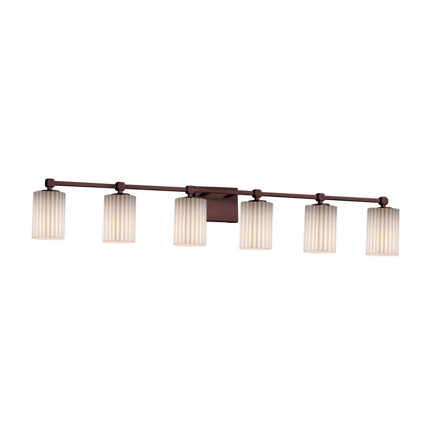 Justice Design Group Limoges Tetra 6 Light Dark Bronze Bath Bar Pleats Cylinder Flat Rim Shade
