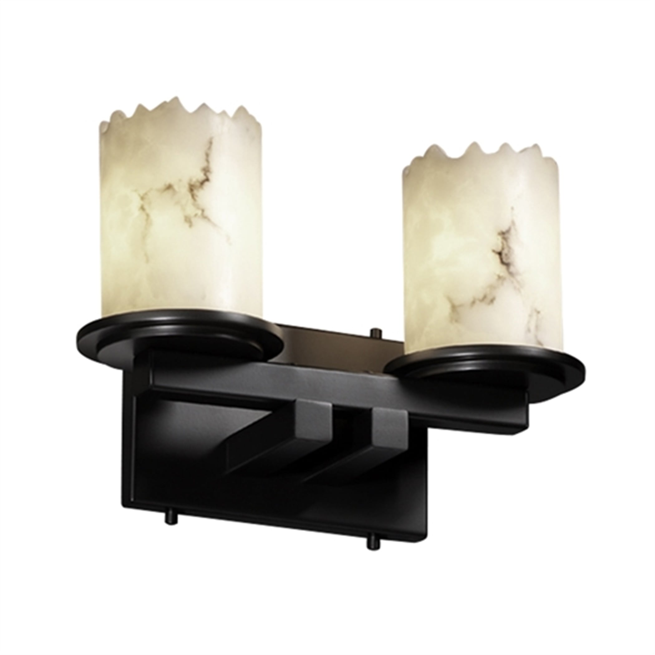 Justice Design Lumenaria Dakota 2 Light Straight Bath Bar Cylinder With Broken Rim Faux Alabaster Resin Shade