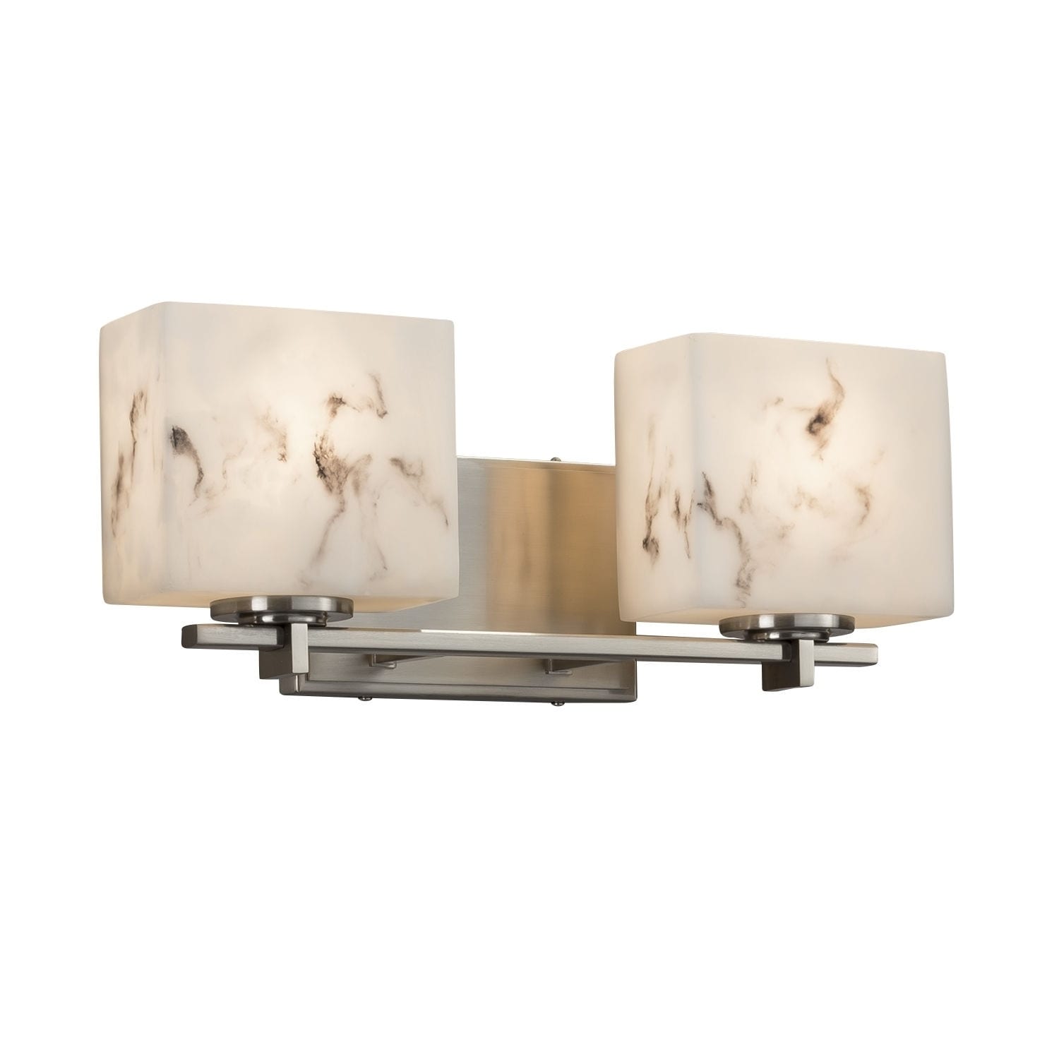 Justice Design Group Lumenaria Era 2 Light Brushed Nickel Bath Bar Faux Alabaster Rectangle Shade