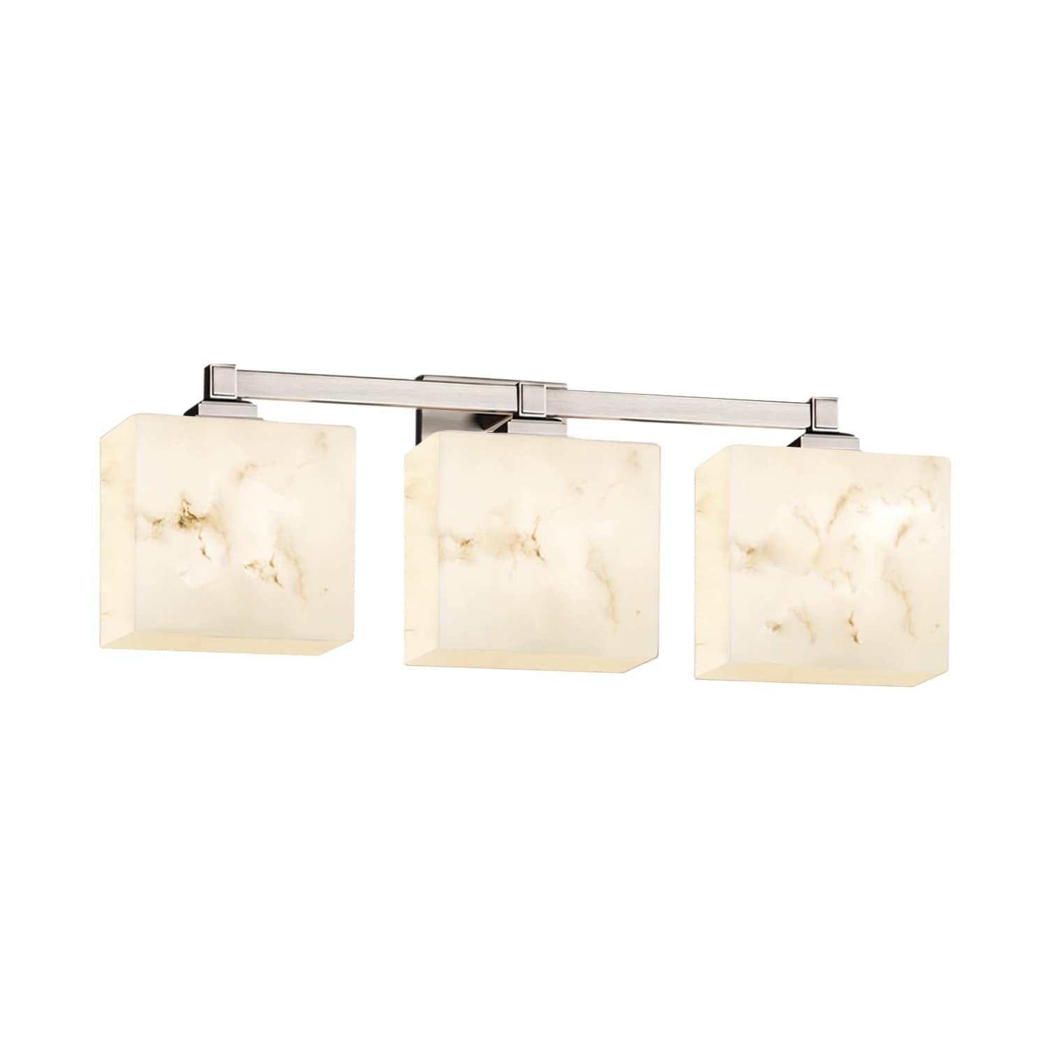 Lumenaria Regency 3 Light Brushed Nickel Bath Bar Faux Alabaster Rectangle Shade