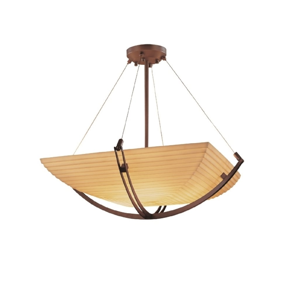 Justice Design Group Porcelina Crossbar 8 Light Dark Bronze Square Bowl Pendant Sawtooth Shade