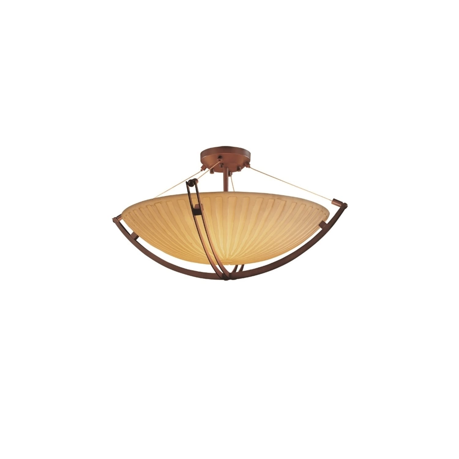 Justice Design Porcelina Crossbar Dark Bronze 6 Light Semi Flush Waterfall Round Bowl Shade