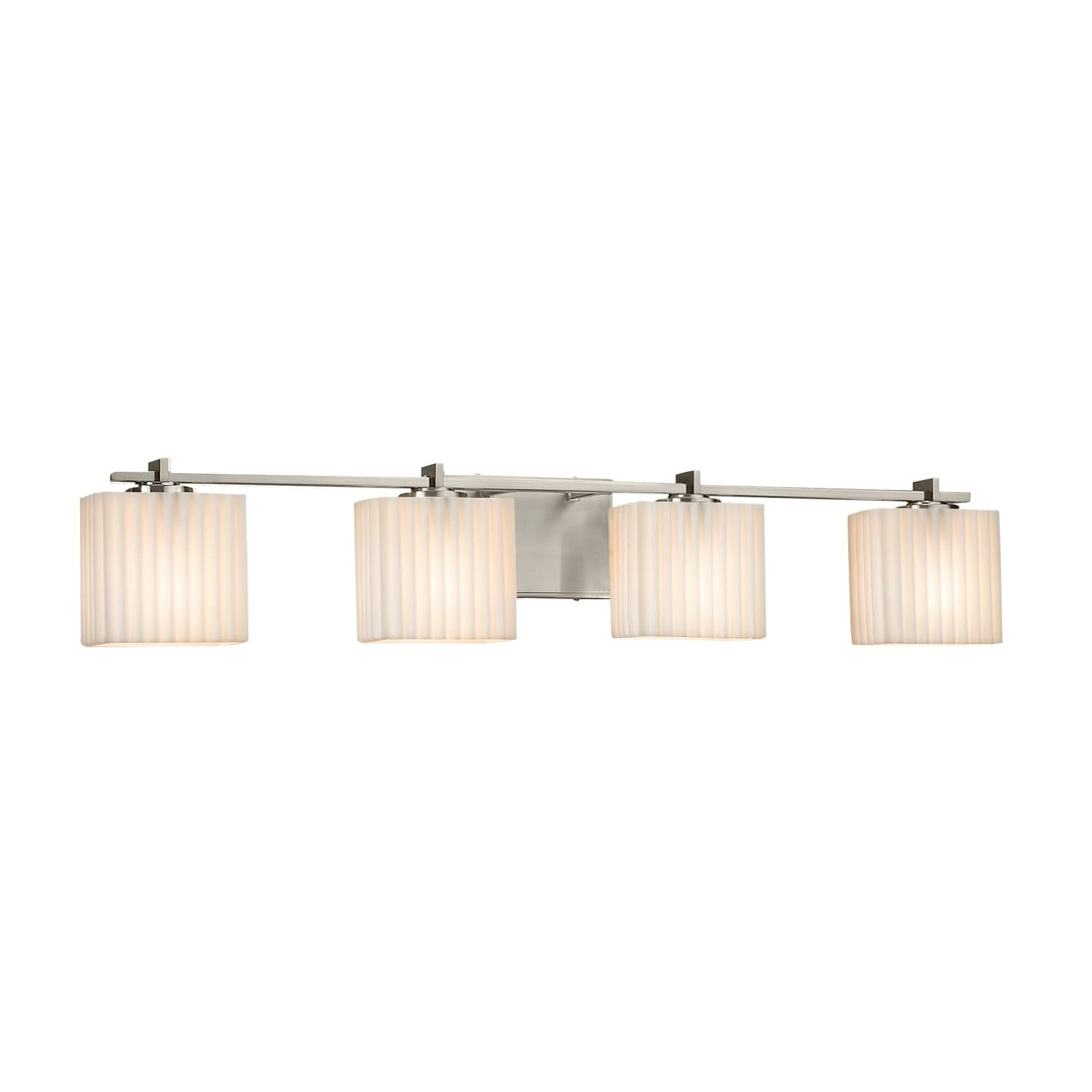 Justice Design Group Porcelina Era 4 Light Brushed Nickel Bath Bar Pleats Rectangle Shade