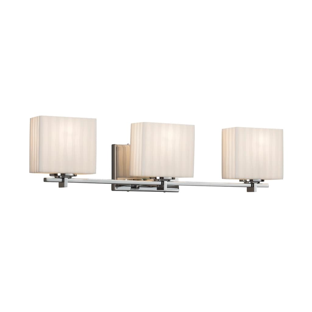 Justice Design Group Porcelina Era 3 Light Polished Chrome Bath Bar Waterfall Rectangle Shade