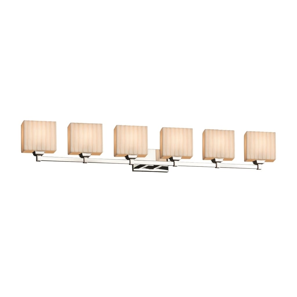 Justice Design Group Porcelina Regency 6 Light Polished Chrome Bath Bar Waterfall Rectangle Shade