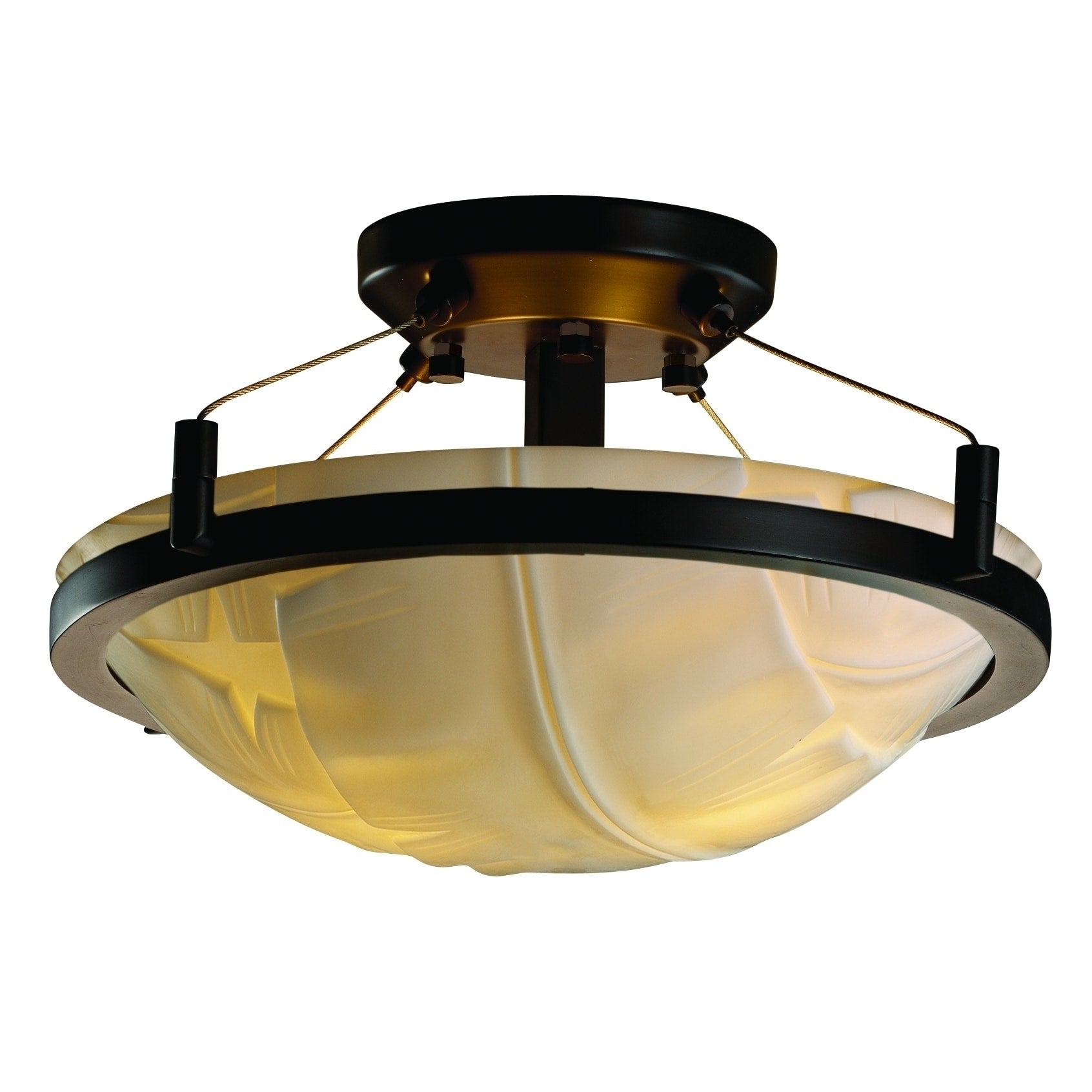 Justice Design Porcelina Ring Dark Bronze 2 Light Semi Flush Banana Leaf Round Bowlshade