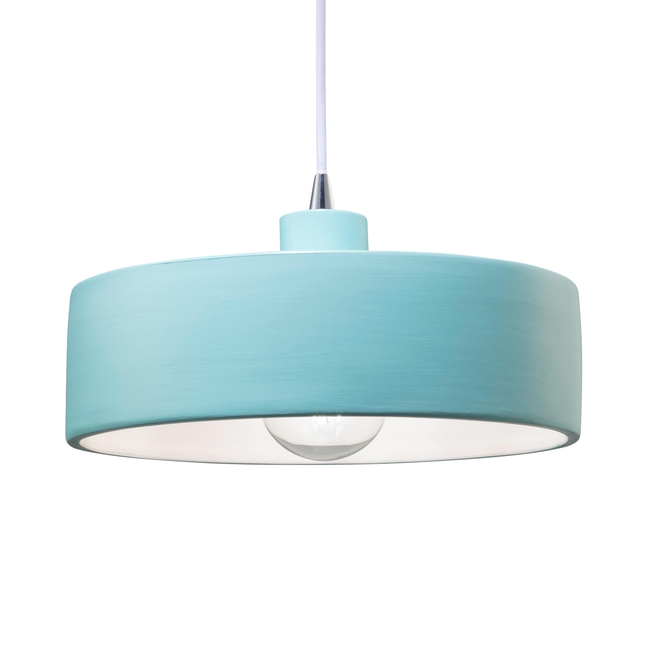 Justice Design Radiance Polished Chrome Dish Ceramic Pendant With White Cord Incandescent