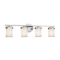 Justice Design Group Textile Atlas 4 Light Polished Chrome Bath Bar White Cylinder Flat Rim Shade