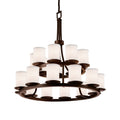 Justice Design Group Textile Dakota 21 Light Dark Bronze Chandelier White Cylinder Flat Rim Shade