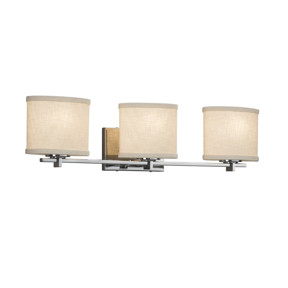 Justice Design Group Textile Era 3 Light Polished Chrome Bath Bar Cream Oval Shade
