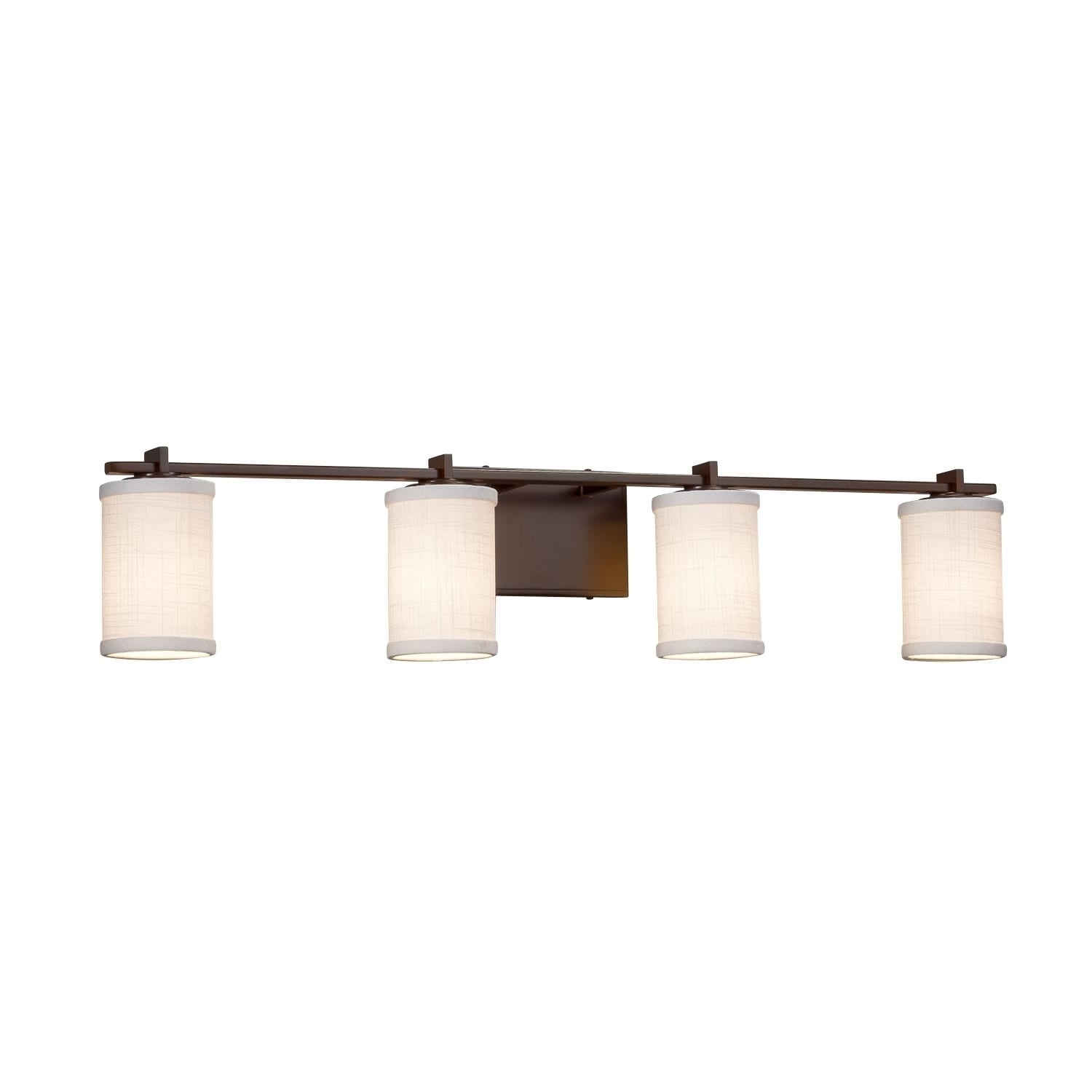 Justice Design Group Textile Era 4 Light Dark Bronze Bath Bar White Cylinder Flat Rim Shade