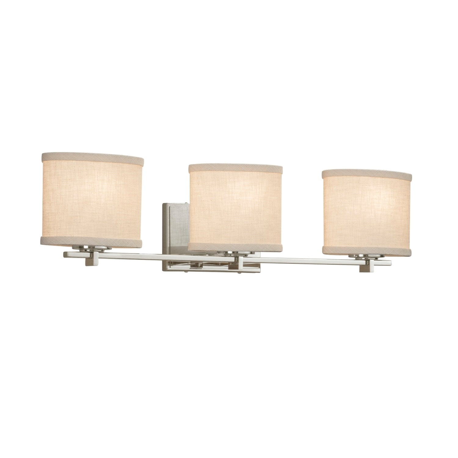 Justice Design Group Textile Era 3 Light Brushed Nickel Bath Bar Cream Oval Shade