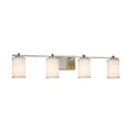 Justice Design Group Textile Era 4 Light Brushed Nickel Bath Bar White Cylinder Flat Rim Shade
