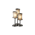 Justice Design Veneto Luce Dakota Brushed Nickel 3 Light Table Lamp White Frosted Cylinder With Rippled Rim Shade