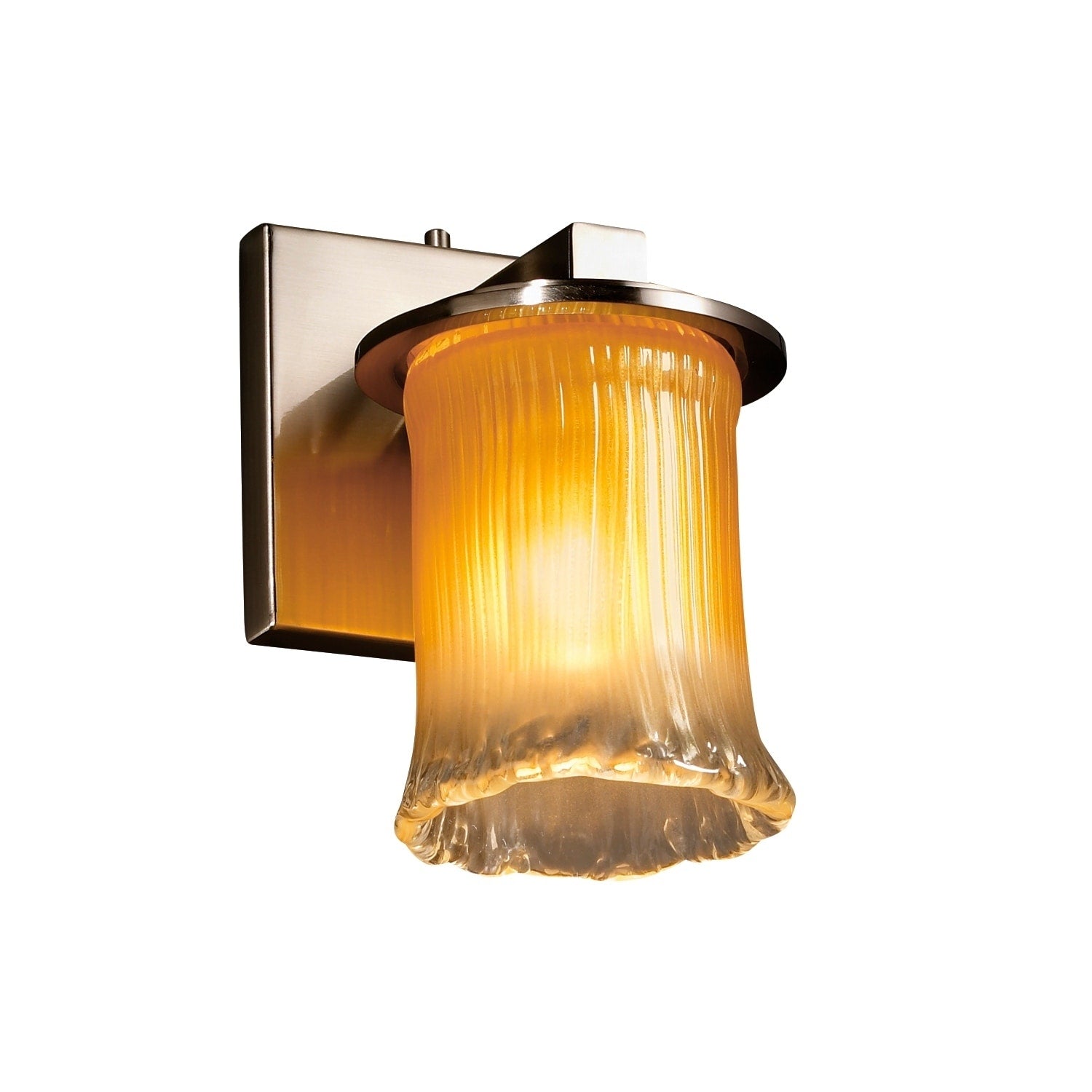Justice Design Veneto Luce Dakota Brushed Nickel Wall Sconce Gold With Clear Rim Cylinder With Rippled Rim Shade