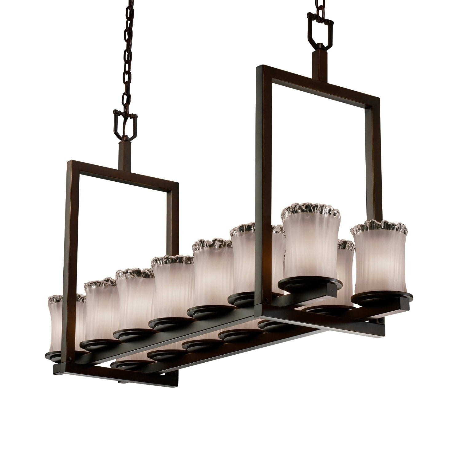 Justice Design Veneto Luce Dakota Dark Bronze 14 Light Chandelier Short White Frosted Cylinder With Rippled Rim Shade